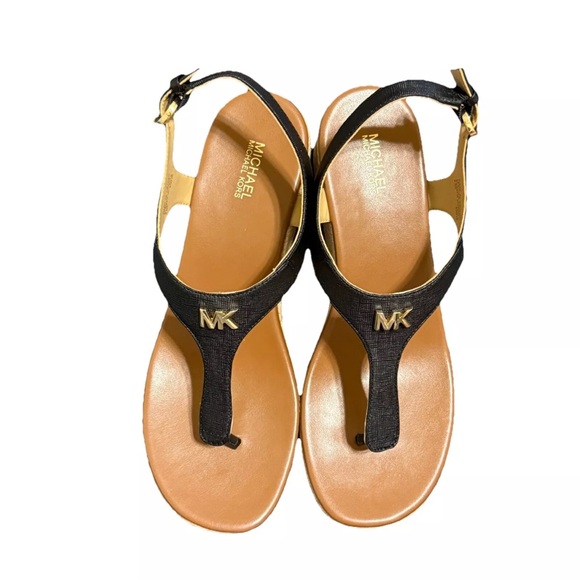 MICHAEL‎ KORS LANEY Saffiano Leather Sandal Sz8.5M Black